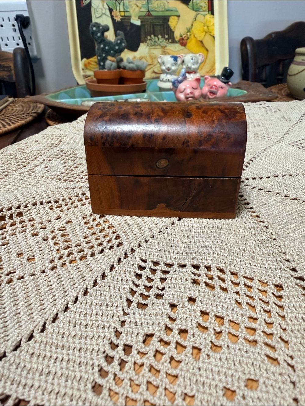 Vintage Birdseye Wood Trinket Cheat